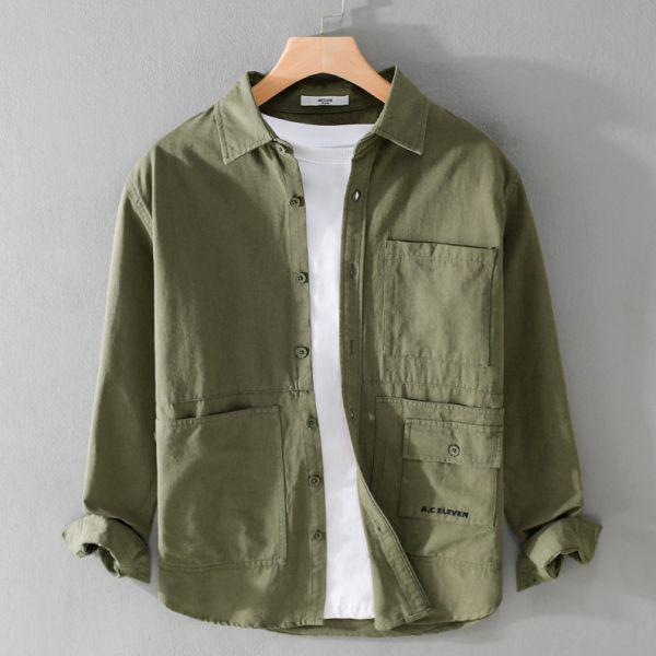 簡約工裝襯衫式外套(3色) 透氣棉麻服飾,親膚涼爽,輕量通風,適合夏日穿著,復古衣著,休閒服飾,清涼透氣,日系風格,簡約服飾,男裝,秋冬穿著,中性服飾,春夏穿著,套裝