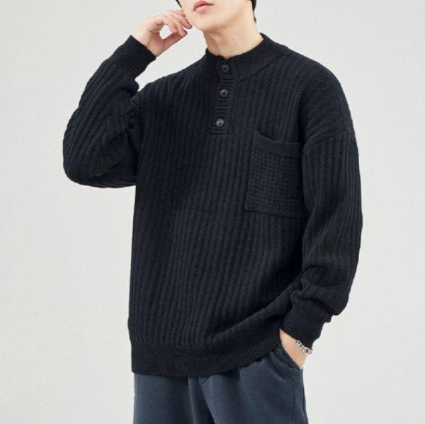 重磅半開領針織毛衣 透氣棉麻服飾,親膚涼爽,輕量通風,適合夏日穿著,復古衣著,休閒服飾,清涼透氣,日系風格,簡約服飾,男裝,秋冬穿著,中性服飾,春夏穿著,套裝