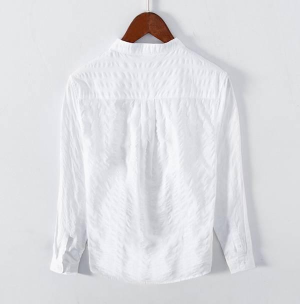 皺褶條紋長衫(2色) 透氣棉麻服飾,親膚涼爽,輕量通風,適合夏日穿著,復古衣著,休閒服飾,清涼透氣,日系風格,簡約服飾,男裝