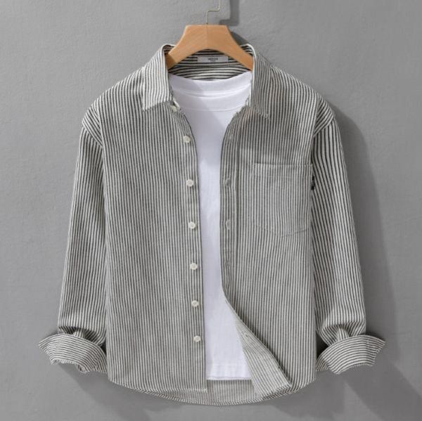 高質感直條紋襯衫 透氣棉麻服飾,親膚涼爽,輕量通風,適合夏日穿著,復古衣著,休閒服飾,清涼透氣,日系風格,簡約服飾,男裝,秋冬穿著,中性服飾,春夏穿著,套裝,襯衫,長褲,長袖襯衫,短袖襯衫,西裝褲,長袖,外套,質感,簡約,外套,襯衫式外套
