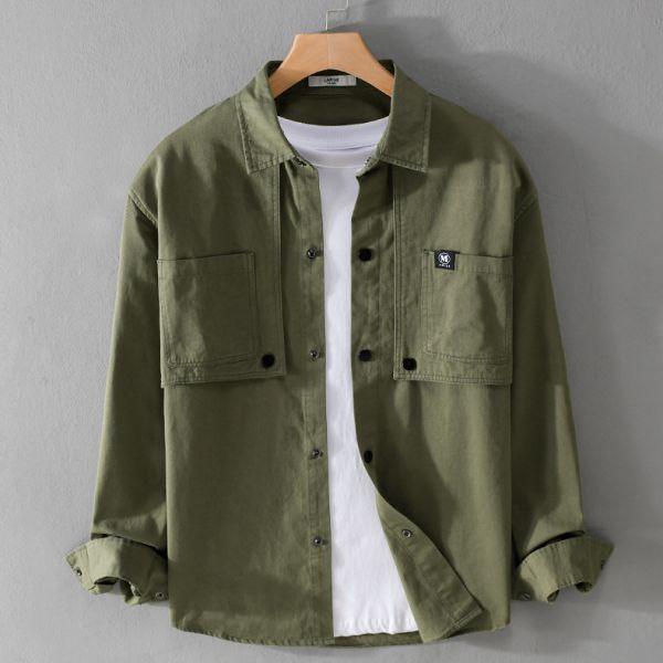 翻領雙口袋襯衫式外套(3色) 透氣棉麻服飾,親膚涼爽,輕量通風,適合夏日穿著,復古衣著,休閒服飾,清涼透氣,日系風格,簡約服飾,男裝,秋冬穿著,中性服飾,春夏穿著,套裝