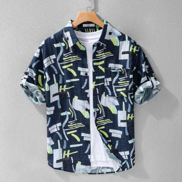 夏季薄款5分袖襯衫 透氣棉麻服飾,親膚涼爽,輕量通風,適合夏日穿著,復古衣著,休閒服飾,清涼透氣,日系風格,簡約服飾,男裝,秋冬穿著,中性服飾,春夏穿著,套裝