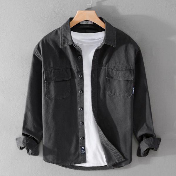 翻領雙口袋襯衫外套 透氣棉麻服飾,親膚涼爽,輕量通風,適合夏日穿著,復古衣著,休閒服飾,清涼透氣,日系風格,簡約服飾,男裝,秋冬穿著,中性服飾,春夏穿著,套裝