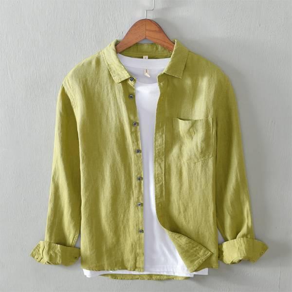 單口袋長袖襯衫 透氣棉麻服飾,親膚涼爽,清涼通風,適合夏日穿著,復古衣著,休閒服飾,清涼透氣,日系風格,簡約服飾,男裝,春秋商品,秋冬商品