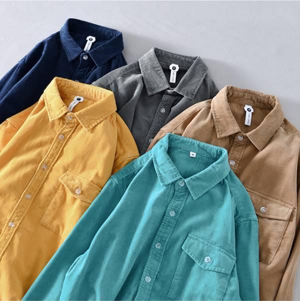 復刻燈芯絨襯衫(5色) 透氣棉麻服飾,親膚涼爽,輕量通風,適合夏日穿著,復古衣著,休閒服飾,清涼透氣,日系風格,簡約服飾,男裝