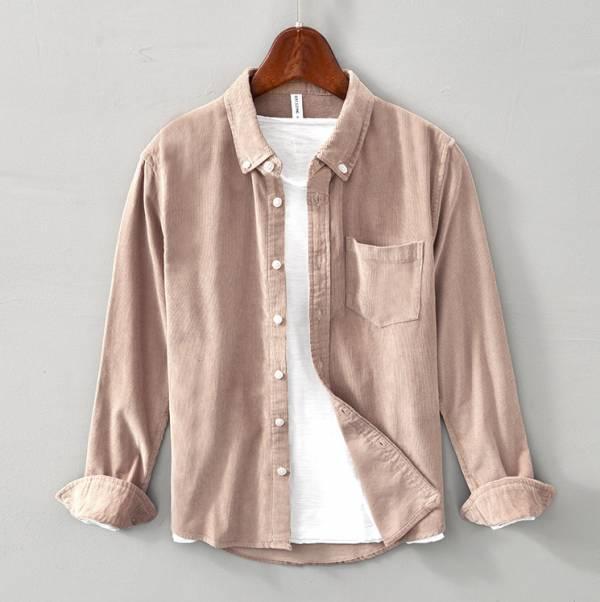 燈芯絨單口袋襯衫(4色) 透氣棉麻服飾,親膚涼爽,輕量通風,適合夏日穿著,復古衣著,休閒服飾,清涼透氣,日系風格,簡約服飾,男裝,適合春秋穿著