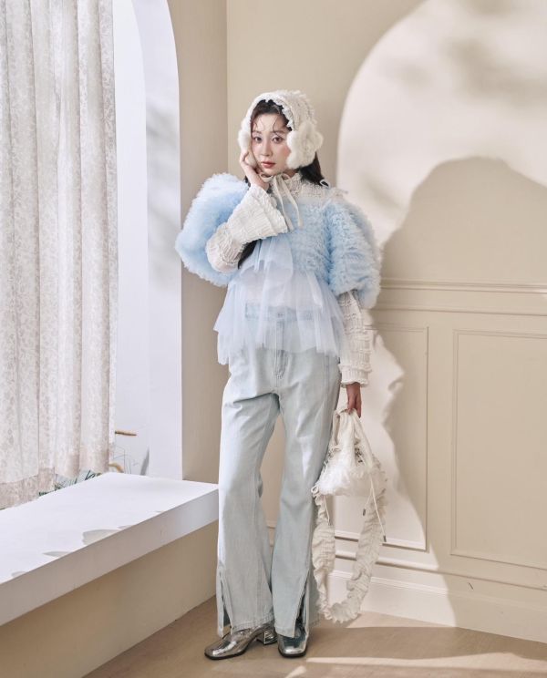 浪花透紗綁帶上衣-藍色（現貨） 