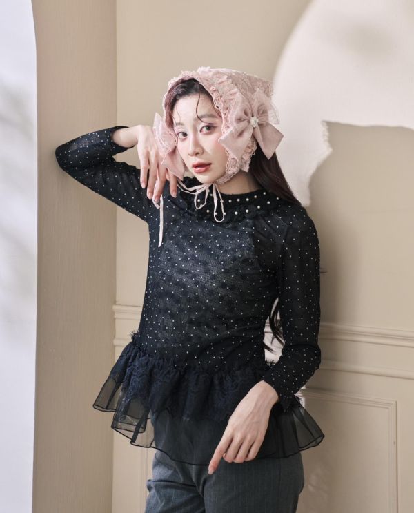 點點浪花上衣-黑色圓領/高領（現貨） 