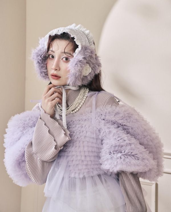 浪花透紗綁帶上衣-紫色（現貨） 