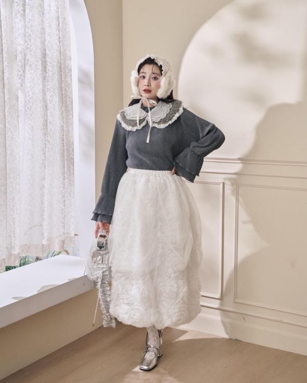 立體花朵紗雙層裙-白色（現貨） 