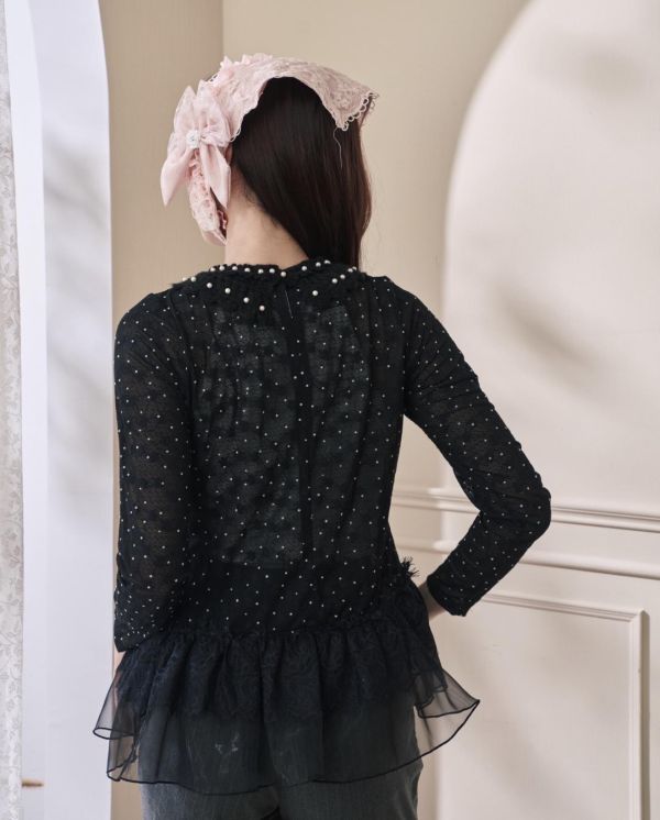 點點浪花上衣-黑色圓領/高領（現貨） 