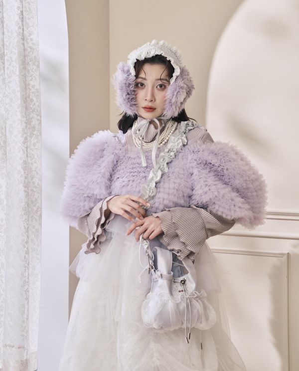 浪花透紗綁帶上衣-紫色（現貨） 