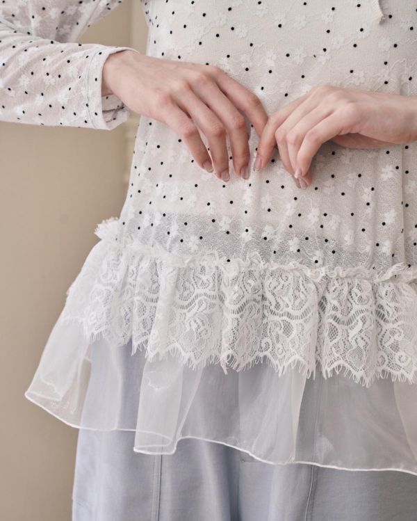 點點浪花上衣-白色圓領/高領（現貨） 