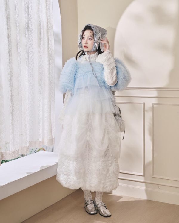 浪花透紗綁帶上衣-藍色（現貨） 