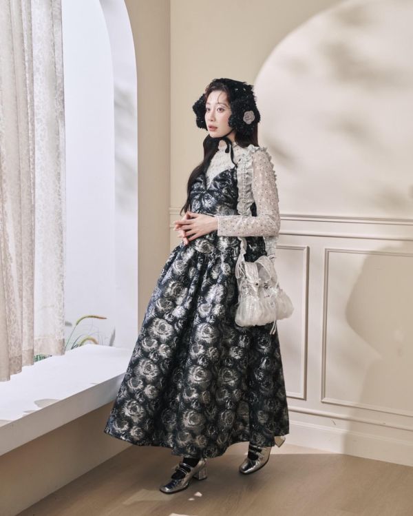 設計款提花2way吊帶洋裝-黑色（現貨） 