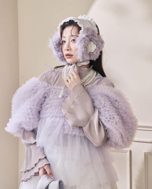 浪花透紗綁帶上衣-紫色（現貨） 