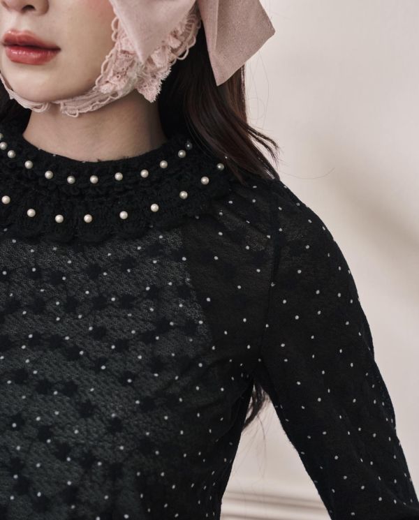 點點浪花上衣-黑色圓領/高領（現貨） 