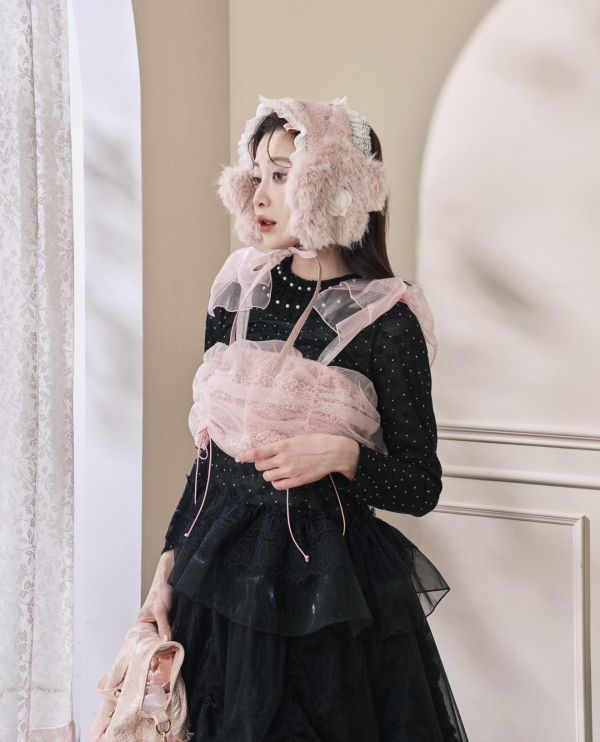 泡泡抽繩蝴蝶結背心-粉色（現貨） 