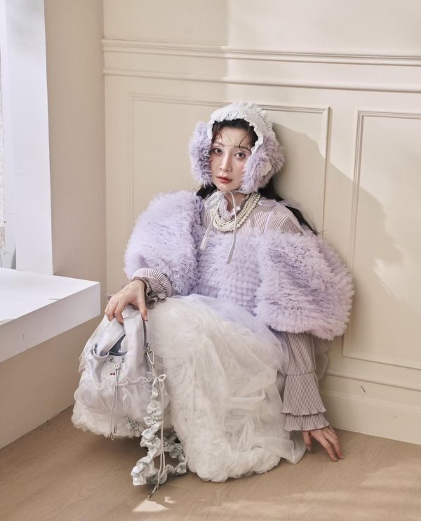 浪花透紗綁帶上衣-紫色（現貨） 