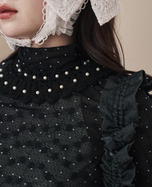 點點浪花上衣-黑色圓領/高領（現貨） 