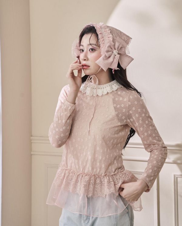 點點浪花上衣-粉色圓領/高領（現貨） 