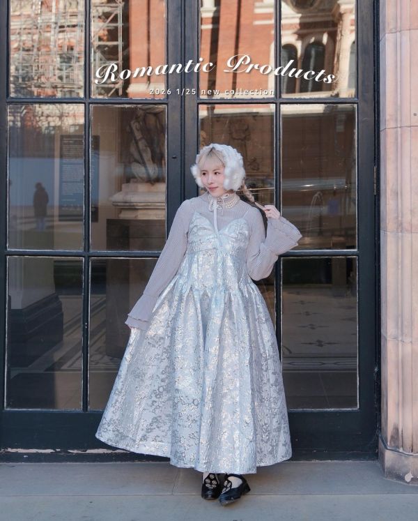 限定版提花2way吊帶洋裝銀色（現貨） 