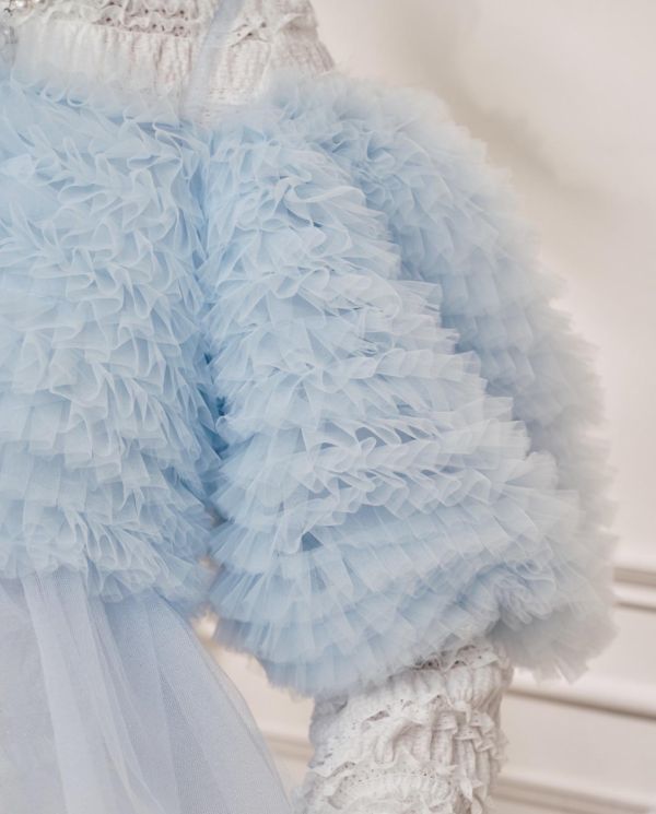 浪花透紗綁帶上衣-藍色（現貨） 