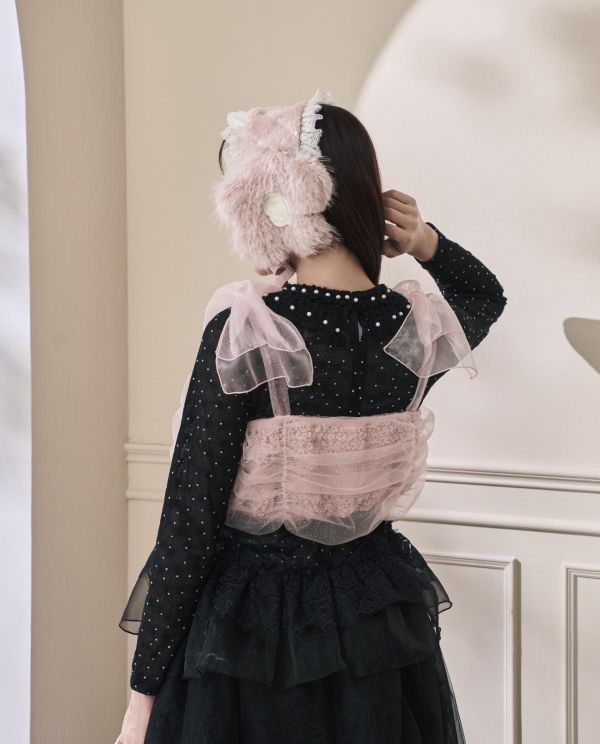 泡泡抽繩蝴蝶結背心-粉色（現貨） 