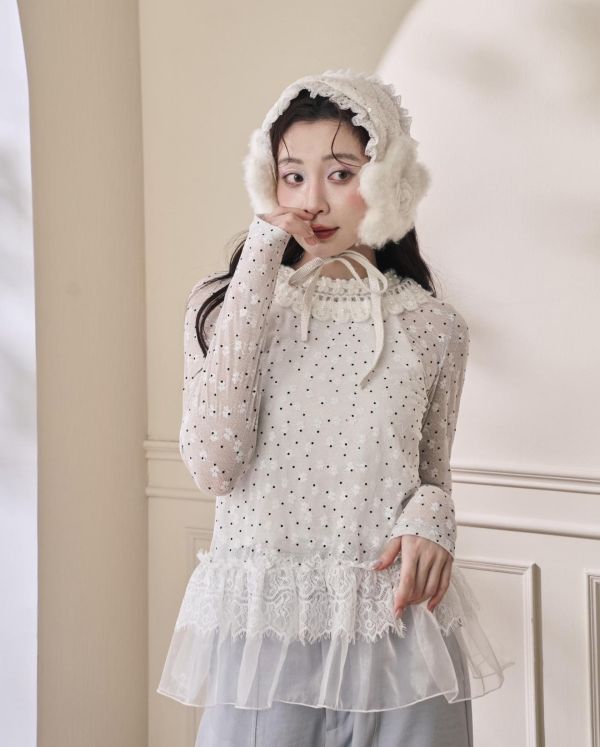 點點浪花上衣-白色圓領/高領（現貨） 