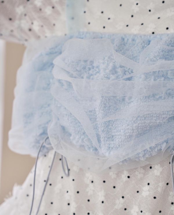 泡泡抽繩蝴蝶結背心-水藍色（現貨） 