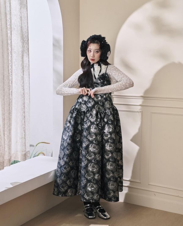 設計款提花2way吊帶洋裝-黑色（現貨） 