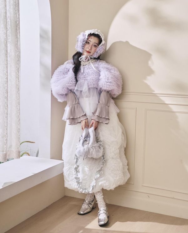 浪花透紗綁帶上衣-紫色（現貨） 