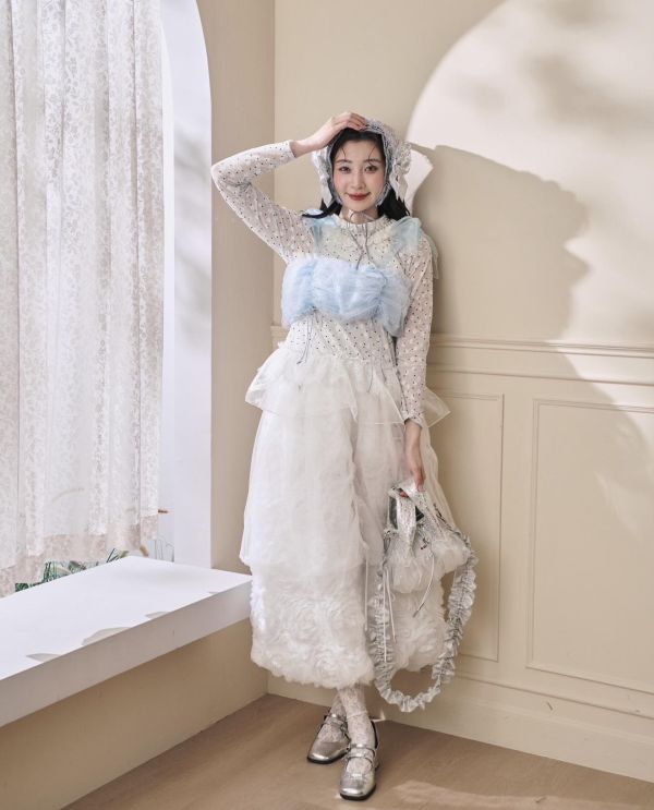 泡泡抽繩蝴蝶結背心-水藍色（現貨） 