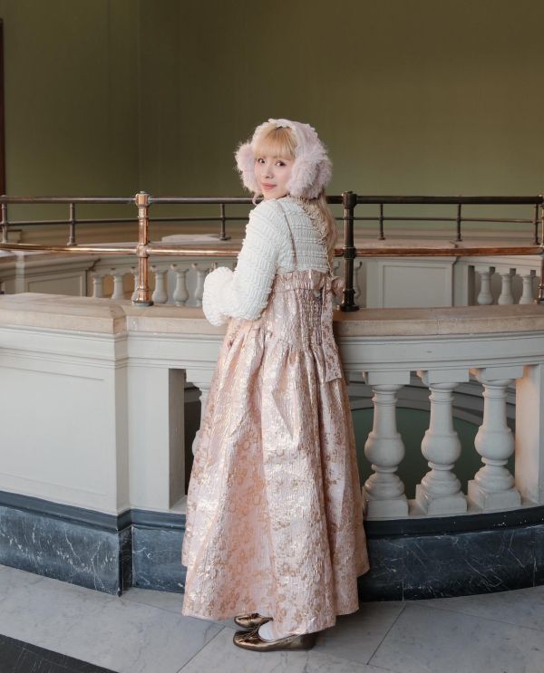 限定版提花2way吊帶洋裝-粉色（現貨） 