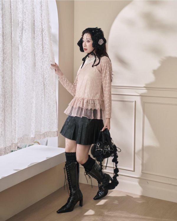 點點浪花上衣-粉色圓領/高領（現貨） 