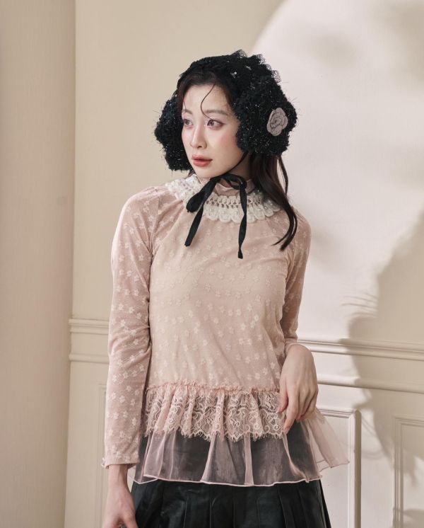 點點浪花上衣-粉色圓領/高領（現貨） 