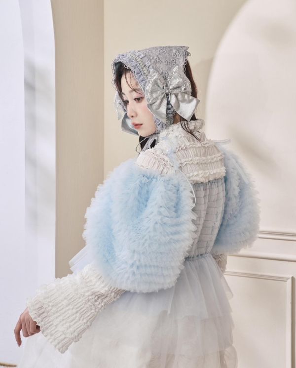 浪花透紗綁帶上衣-藍色（現貨） 