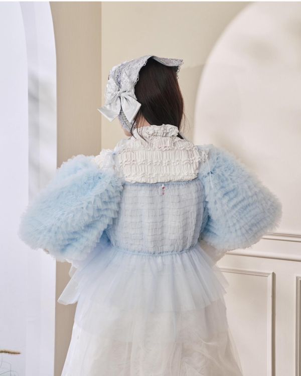 浪花透紗綁帶上衣-藍色（現貨） 