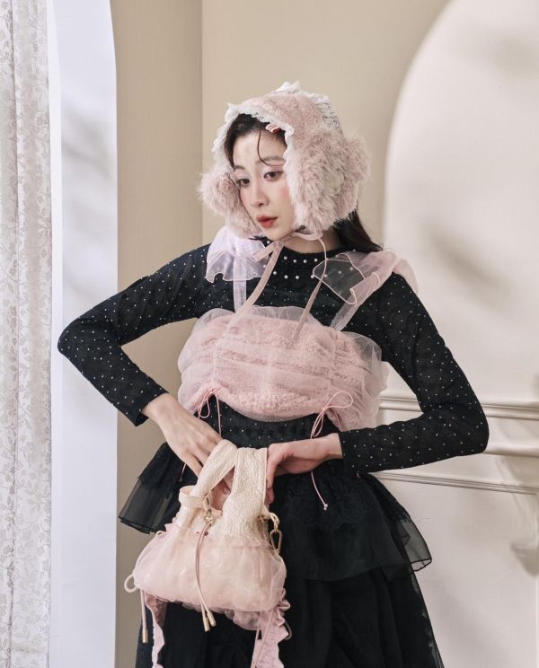 泡泡抽繩蝴蝶結背心-粉色（現貨） 