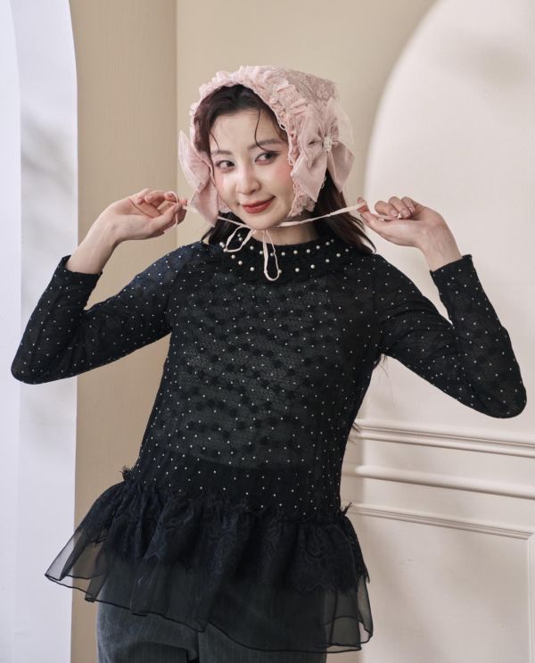 點點浪花上衣-黑色圓領/高領（現貨） 