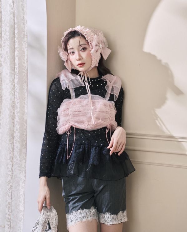 泡泡抽繩蝴蝶結背心-粉色（現貨） 