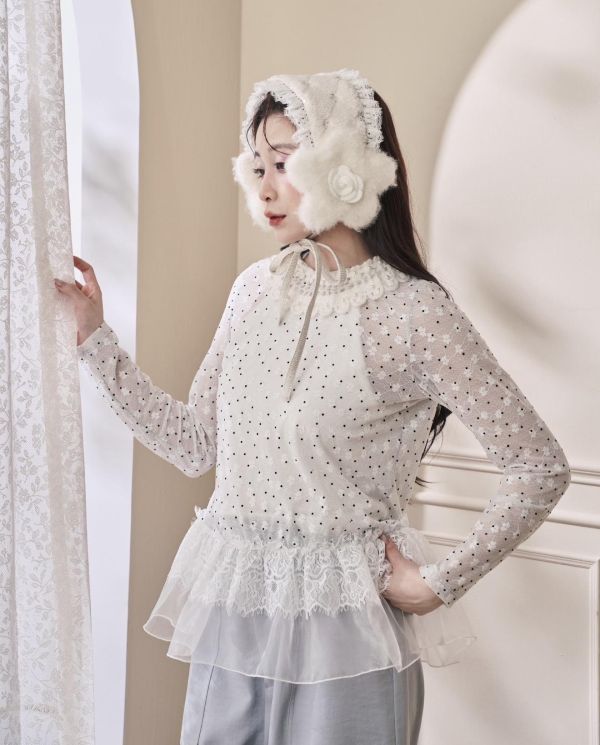 點點浪花上衣-白色圓領/高領（現貨） 