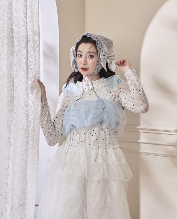 泡泡抽繩蝴蝶結背心-水藍色（現貨） 