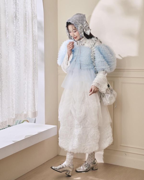 浪花透紗綁帶上衣-藍色（現貨） 