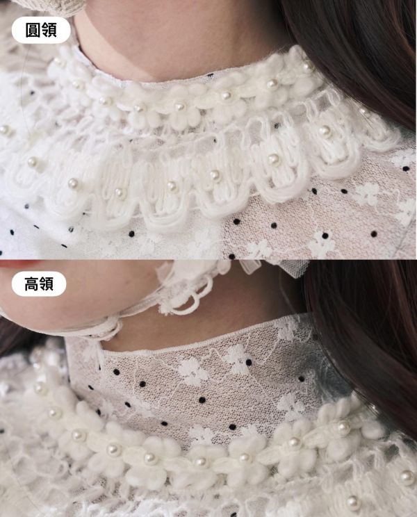 點點浪花上衣-白色圓領/高領（現貨） 
