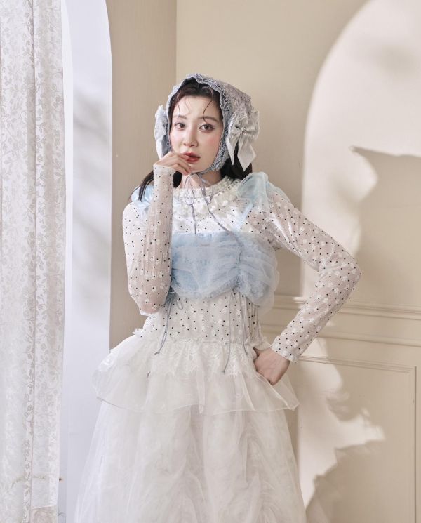 泡泡抽繩蝴蝶結背心-水藍色（現貨） 