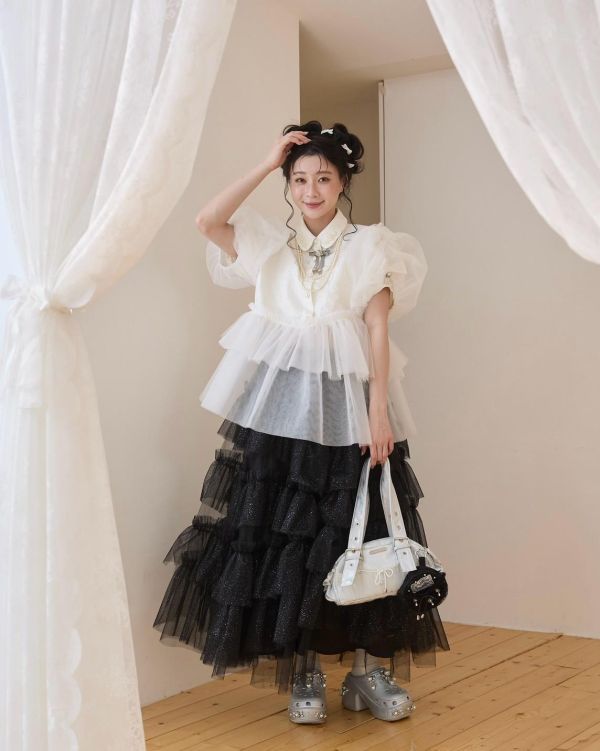 雲朵蛋糕兩穿長裙－黑色 