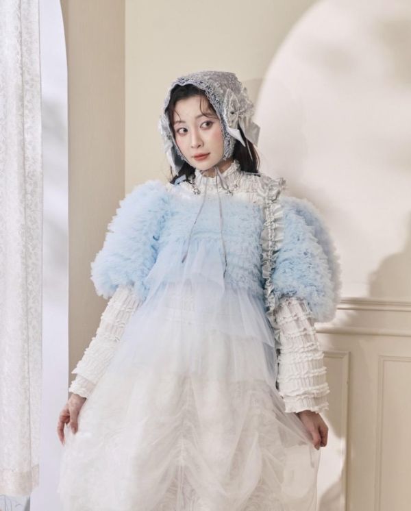 浪花透紗綁帶上衣-藍色（現貨） 