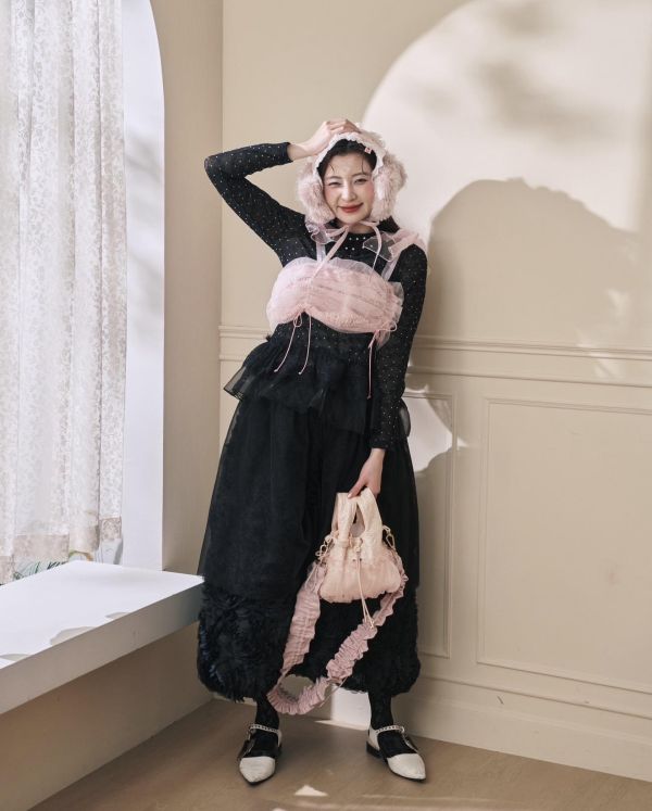 泡泡抽繩蝴蝶結背心-粉色（現貨） 