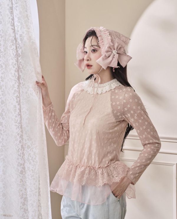 點點浪花上衣-粉色圓領/高領（現貨） 